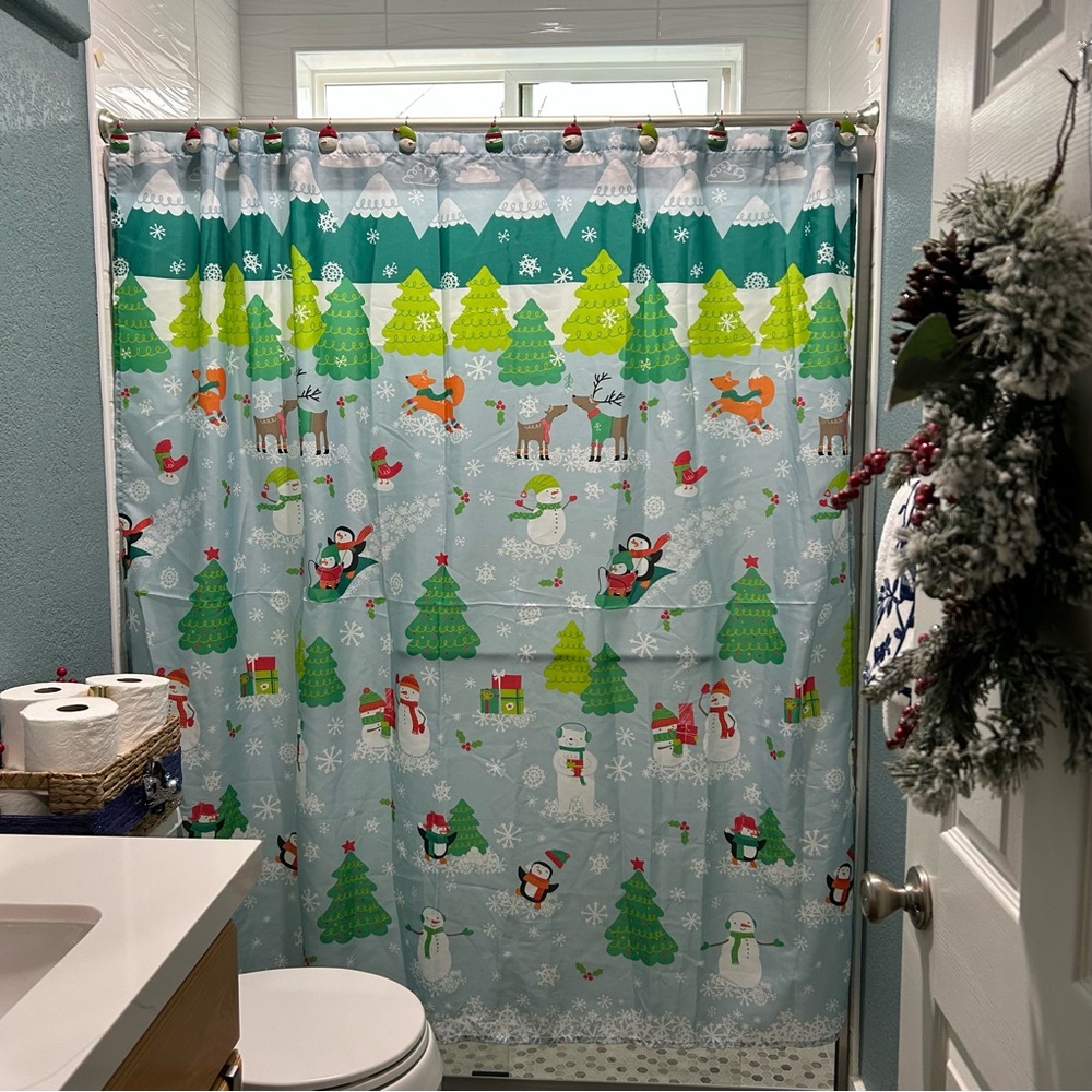 Snowman Christmas shower curtain